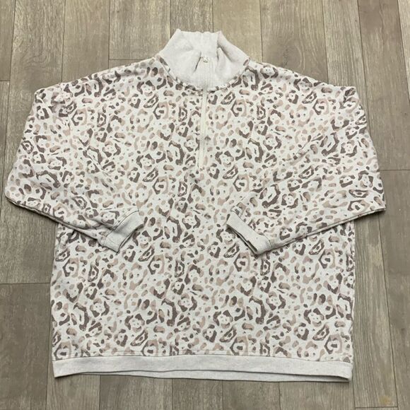 Womens Aerie Leopard Print Quarter Zip Oversized Pullover - Picture 1 of 4